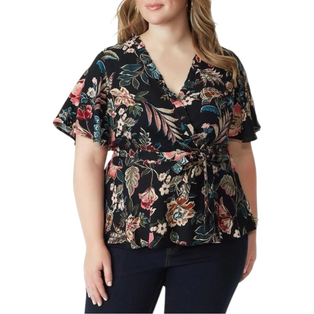 NWT Vintage Inspired Jessica Simpson Velvet Floral Blouse Misha Wrap Blouse